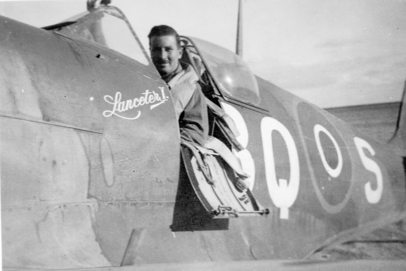 Spitfire Mk.Vc/trop. JK778/BQ-S 'Lanceter I'.
451 Squadron, El Daba, Oct., 1943, 
Flt.Lt. Wally gale in the cockpit 
via Mike Mirkovic.