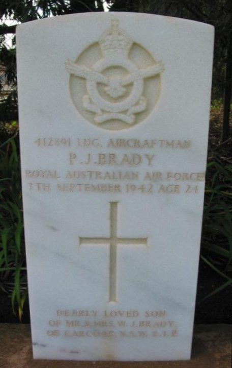 Hedstone of Lac P J Brady killed in the crash of Anson W2373 Mallala War Cemetery. Photo Rod Farquhar.