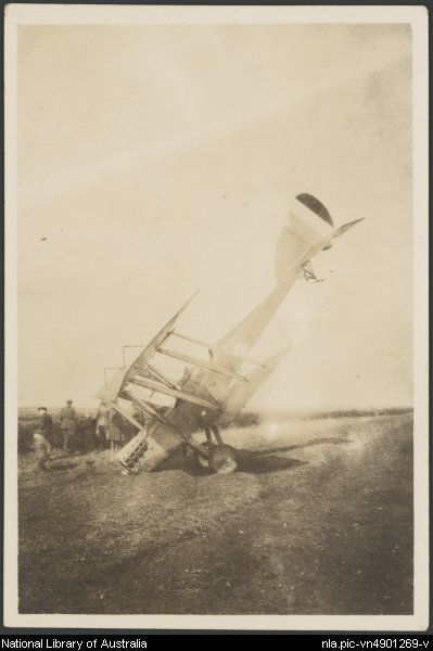 Royal Aircraft Factory B.E.2, 6286, crashed nose down, South Carlton, England, 1917 NLA Image