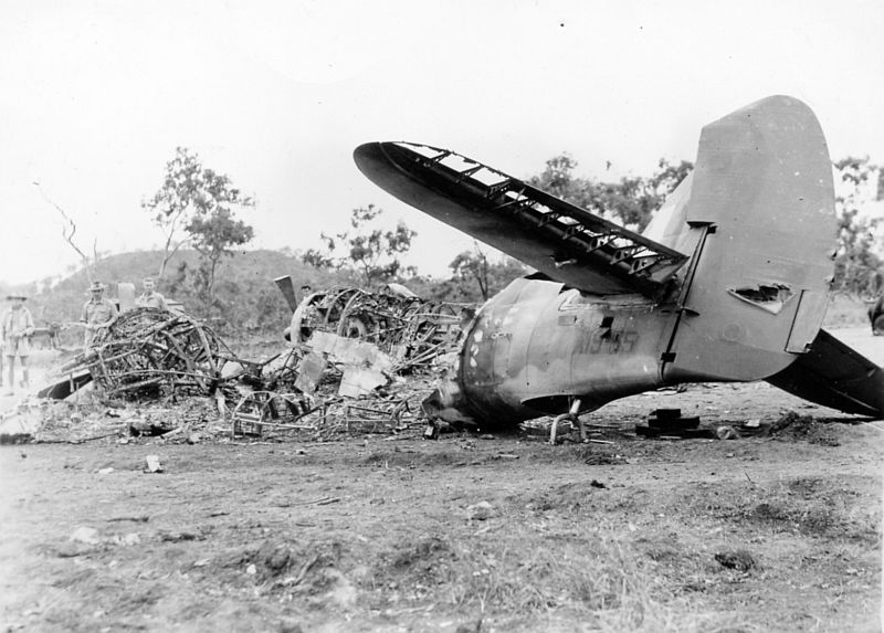 Beaufighter Mk.Ic A19-55 30
                                Squadron, Remains after Japanese bombing
                                raid. Ward's Strip, 27th January 1943,
                                via Mike Mirkovic.