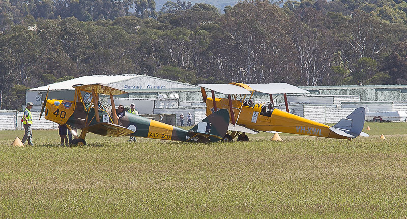 DH.82A Tiger Moth A17-240 (now
                              VH-DWP) & A17-598 (now VH-XWL.) Camden
                              Airport, NSW, Great Tiger Moth Air Race.
                              4th October 2014 by Brook Whylie