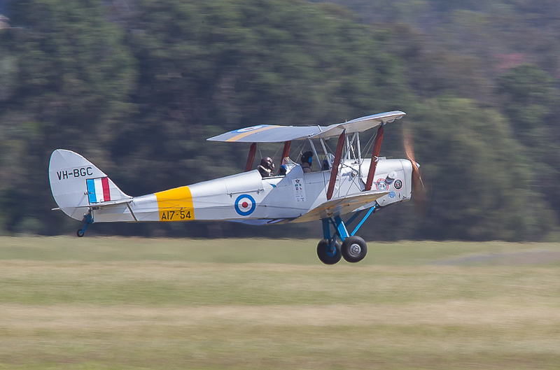 DH.82A Tiger Moth A17-57 (marked as
                              A17-54, now VH-BGC). Camden Airport, NSW,
                              Great Tiger Moth Air Race. 4th October
                              2014 by Brook Whylie