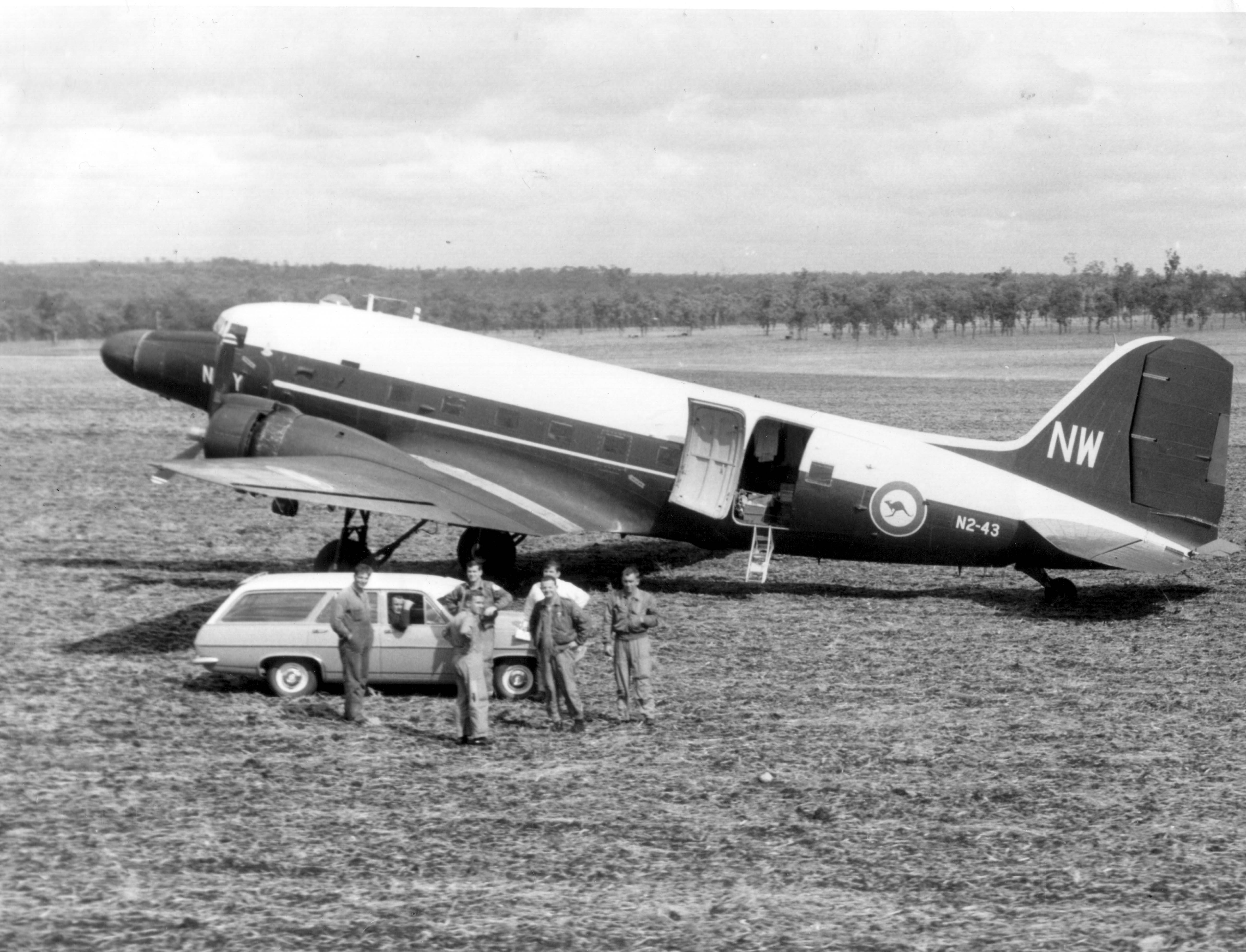 N2-43 Forced landing in a paddock in Queensland. Note the feathered prop. Can't remember the date or exact location, but will find it in time. RAN photo provided by Dave Masterson / FAAM.