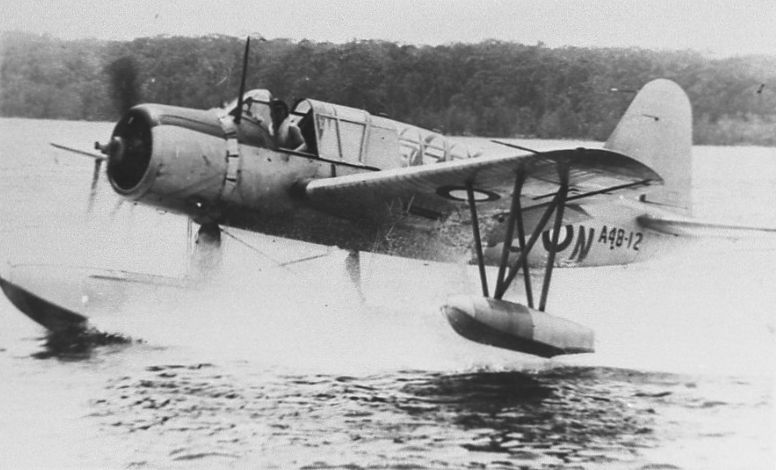 OS2U-3 Kingfisher A48-12/JE-N , 
107 Squadron, 
St George's Basin, c.1945. 
via Mike Mirkovic.