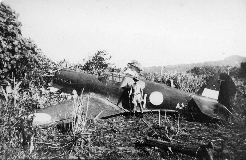 P-40E Kittyhawk A29-44/IH, 76 Squadron, Turnbull Strip, Milne Bay, June 1942, overshot the strip. via Mike Mirkovic.