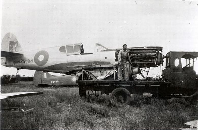 P-40E Kittyhawk A29-59 Anson Mk.I EG489 7 A.D., Tocumwal, c.1945,  via Mike Mirkovic.