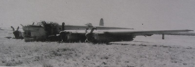 Lincoln Mk 30 A73-51 after it landed on
                          top of A73-16 at Cloncurry 9Apr1953. RAAF via
                          Rod Farquhar.