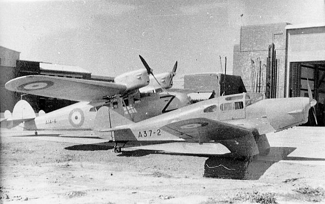 Miles M.4 Merlin A37-2                                1 Comm. Unit, Wackett Gannet A14-6/Z                                Survey Flight                                Laverton, c.1941,                                via Mike Mirkovic.